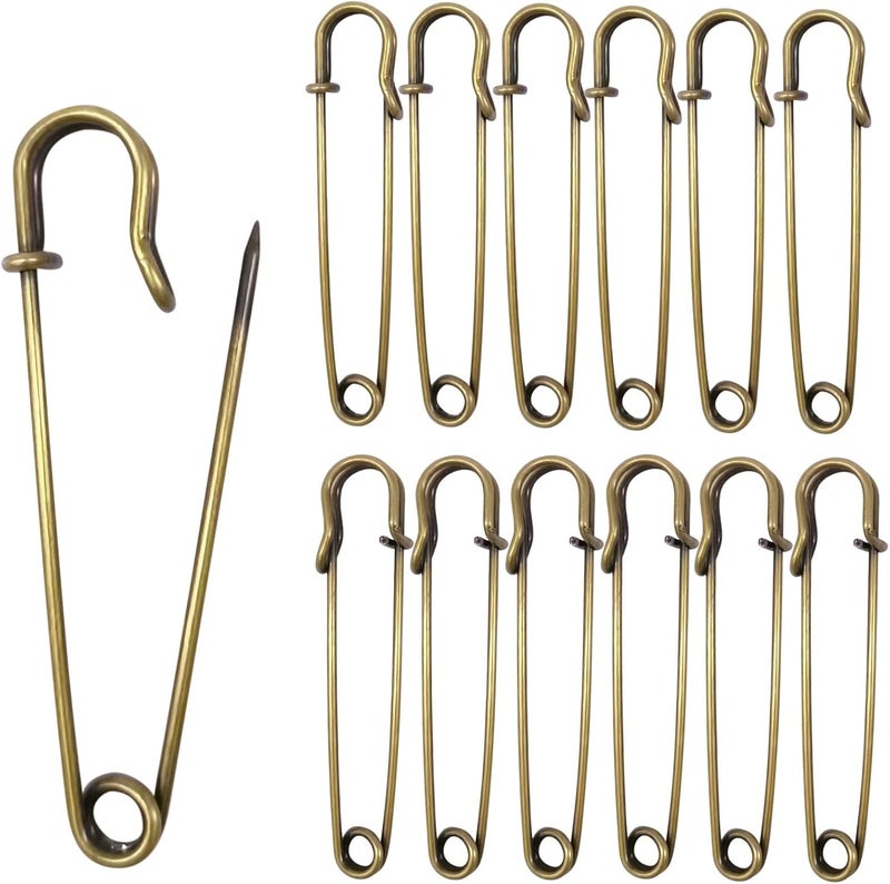 Urmspst Upgraded Large Safety Pins Pack of 30 for Clothes, Leather, Canvas, Blankets, Crafts, Skirts, Kilts - Extra Large Heavy Duty Safety Pins (75mm Bronze) - Image 1